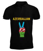 Azerbaycan,Azerbaijan,Azerbaycan Bayrağı,Azerbaycan logosu. Siyah Erkek Kısa Kol Polo Yaka - Thumbnail