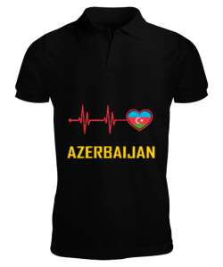 Azerbaycan,Azerbaijan,Azerbaycan Bayrağı,Azerbaycan logosu. Siyah Erkek Kısa Kol Polo Yaka