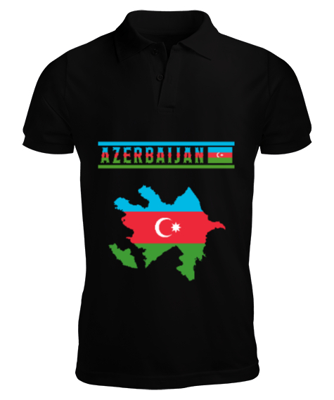 Tisho - Azerbaycan,Azerbaijan,Azerbaycan Bayrağı,Azerbaycan logosu. Siyah Erkek Kısa Kol Polo Yaka