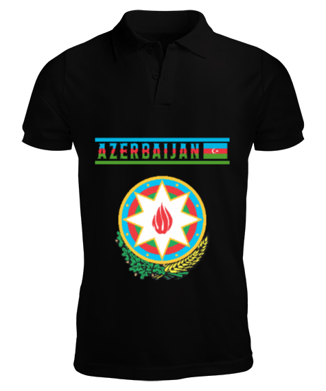 Tisho - Azerbaycan,Azerbaijan,Azerbaycan Bayrağı,Azerbaycan logosu. Siyah Erkek Kısa Kol Polo Yaka