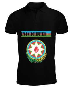 Azerbaycan,Azerbaijan,Azerbaycan Bayrağı,Azerbaycan logosu. Siyah Erkek Kısa Kol Polo Yaka