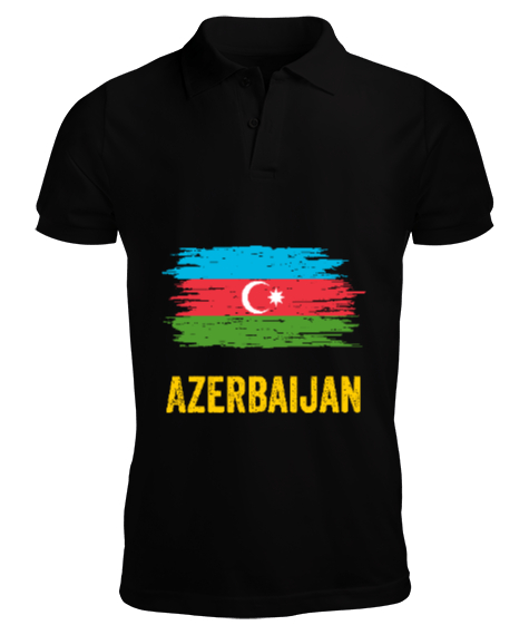 Tisho - Azerbaycan,Azerbaijan,Azerbaycan Bayrağı,Azerbaycan logosu. Siyah Erkek Kısa Kol Polo Yaka