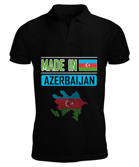 Tisho - Azerbaycan,Azerbaijan,Azerbaycan Bayrağı,Azerbaycan logosu. Siyah Erkek Kısa Kol Polo Yaka