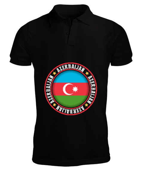 Tisho - Azerbaycan,Azerbaijan,Azerbaycan Bayrağı,Azerbaycan logosu. Siyah Erkek Kısa Kol Polo Yaka