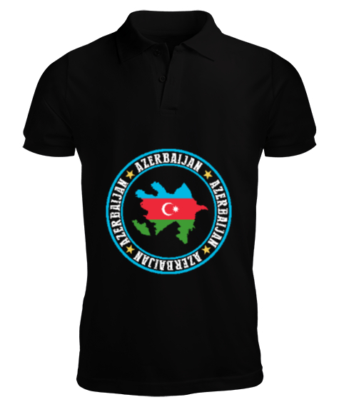 Tisho - Azerbaycan,Azerbaijan,Azerbaycan Bayrağı,Azerbaycan logosu. Siyah Erkek Kısa Kol Polo Yaka