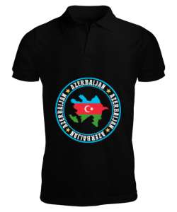 Azerbaycan,Azerbaijan,Azerbaycan Bayrağı,Azerbaycan logosu. Siyah Erkek Kısa Kol Polo Yaka