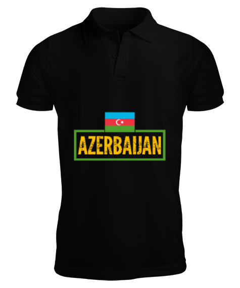 Tisho - Azerbaycan,Azerbaijan,Azerbaycan Bayrağı,Azerbaycan logosu. Siyah Erkek Kısa Kol Polo Yaka