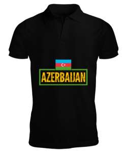 Azerbaycan,Azerbaijan,Azerbaycan Bayrağı,Azerbaycan logosu. Siyah Erkek Kısa Kol Polo Yaka