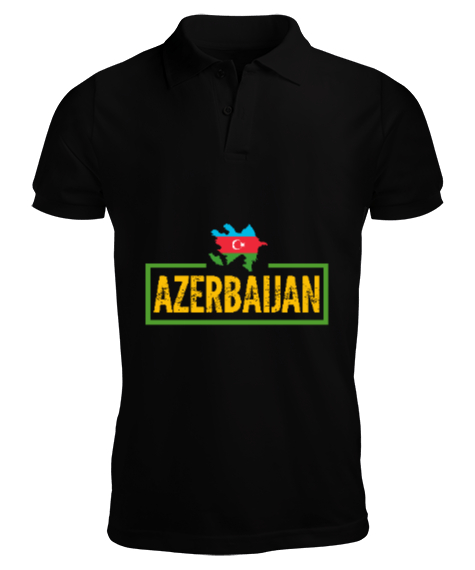 Tisho - Azerbaycan,Azerbaijan,Azerbaycan Bayrağı,Azerbaycan logosu. Siyah Erkek Kısa Kol Polo Yaka