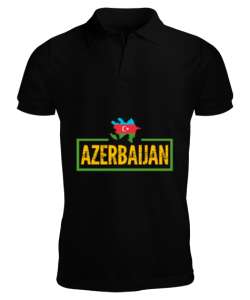 Azerbaycan,Azerbaijan,Azerbaycan Bayrağı,Azerbaycan logosu. Siyah Erkek Kısa Kol Polo Yaka