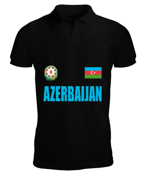 Tisho - Azerbaycan,Azerbaijan,Azerbaycan Bayrağı,Azerbaycan logosu. Siyah Erkek Kısa Kol Polo Yaka