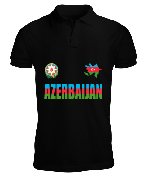 Tisho - Azerbaycan,Azerbaijan,Azerbaycan Bayrağı,Azerbaycan logosu. Siyah Erkek Kısa Kol Polo Yaka