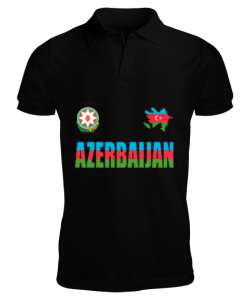 Azerbaycan,Azerbaijan,Azerbaycan Bayrağı,Azerbaycan logosu. Siyah Erkek Kısa Kol Polo Yaka