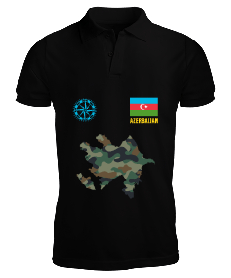 Tisho - Azerbaycan,Azerbaijan,Azerbaycan Bayrağı,Azerbaycan logosu. Siyah Erkek Kısa Kol Polo Yaka