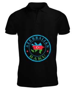 Azerbaycan,Azerbaijan,Azerbaycan Bayrağı,Azerbaycan logosu. Siyah Erkek Kısa Kol Polo Yaka