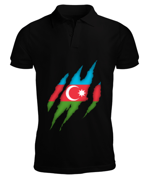 Tisho - Azerbaycan,Azerbaijan,Azerbaycan Bayrağı,Azerbaycan logosu. Siyah Erkek Kısa Kol Polo Yaka