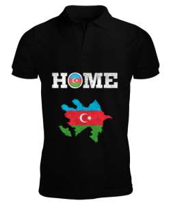 Azerbaycan,Azerbaijan,Azerbaycan Bayrağı,Azerbaycan logosu. Siyah Erkek Kısa Kol Polo Yaka