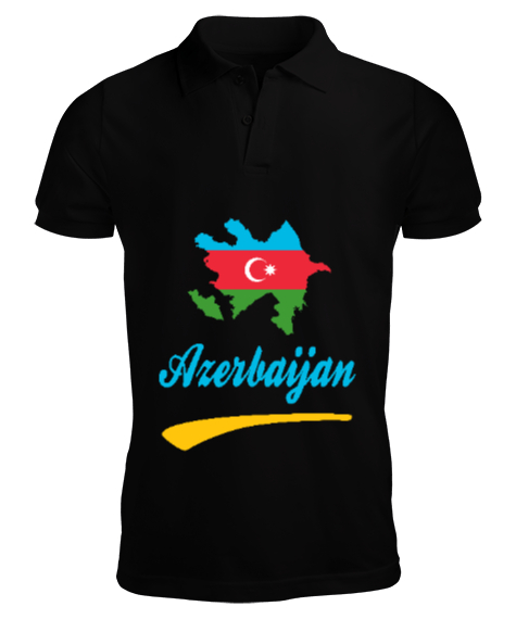 Tisho - Azerbaycan,Azerbaijan,Azerbaycan Bayrağı,Azerbaycan logosu. Siyah Erkek Kısa Kol Polo Yaka