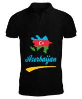 Azerbaycan,Azerbaijan,Azerbaycan Bayrağı,Azerbaycan logosu. Siyah Erkek Kısa Kol Polo Yaka - Thumbnail