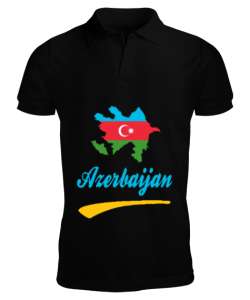 Azerbaycan,Azerbaijan,Azerbaycan Bayrağı,Azerbaycan logosu. Siyah Erkek Kısa Kol Polo Yaka