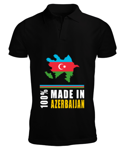 Tisho - Azerbaycan,Azerbaijan,Azerbaycan Bayrağı,Azerbaycan logosu. Siyah Erkek Kısa Kol Polo Yaka