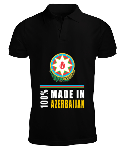 Tisho - Azerbaycan,Azerbaijan,Azerbaycan Bayrağı,Azerbaycan logosu. Siyah Erkek Kısa Kol Polo Yaka