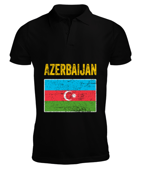 Tisho - Azerbaycan,Azerbaijan,Azerbaycan Bayrağı,Azerbaycan logosu. Siyah Erkek Kısa Kol Polo Yaka