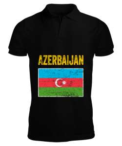 Azerbaycan,Azerbaijan,Azerbaycan Bayrağı,Azerbaycan logosu. Siyah Erkek Kısa Kol Polo Yaka