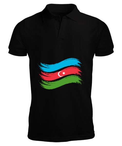 Tisho - Azerbaycan,Azerbaijan,Azerbaycan Bayrağı,Azerbaycan logosu. Siyah Erkek Kısa Kol Polo Yaka