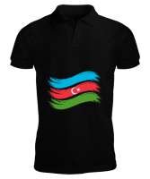 Azerbaycan,Azerbaijan,Azerbaycan Bayrağı,Azerbaycan logosu. Siyah Erkek Kısa Kol Polo Yaka - Thumbnail