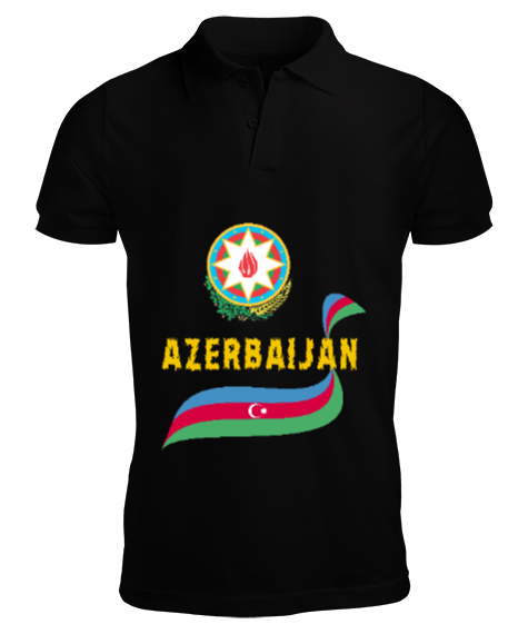 Tisho - Azerbaycan,Azerbaijan,Azerbaycan Bayrağı,Azerbaycan logosu. Siyah Erkek Kısa Kol Polo Yaka