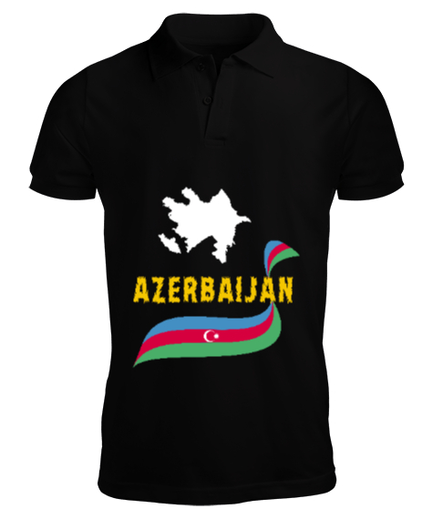 Tisho - Azerbaycan,Azerbaijan,Azerbaycan Bayrağı,Azerbaycan logosu. Siyah Erkek Kısa Kol Polo Yaka