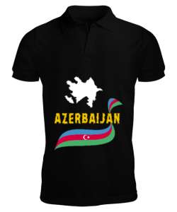 Azerbaycan,Azerbaijan,Azerbaycan Bayrağı,Azerbaycan logosu. Siyah Erkek Kısa Kol Polo Yaka