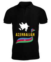 Azerbaycan,Azerbaijan,Azerbaycan Bayrağı,Azerbaycan logosu. Siyah Erkek Kısa Kol Polo Yaka - Thumbnail