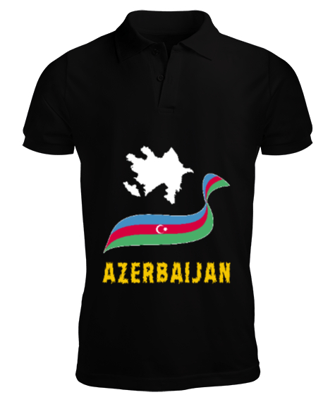 Tisho - Azerbaycan,Azerbaijan,Azerbaycan Bayrağı,Azerbaycan logosu. Siyah Erkek Kısa Kol Polo Yaka