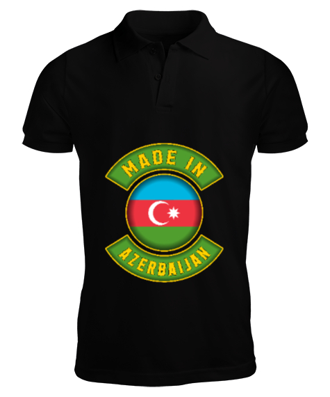 Tisho - Azerbaycan,Azerbaijan,Azerbaycan Bayrağı,Azerbaycan logosu. Siyah Erkek Kısa Kol Polo Yaka