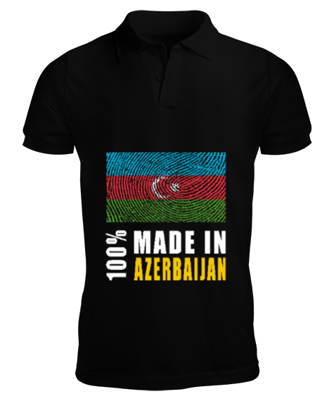 Tisho - Azerbaycan,Azerbaijan,Azerbaycan Bayrağı,Azerbaycan logosu. Siyah Erkek Kısa Kol Polo Yaka