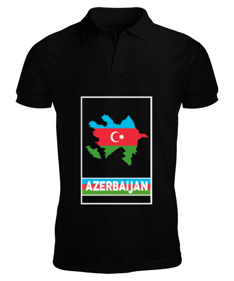 Tisho - Azerbaycan,Azerbaijan,Azerbaycan Bayrağı,Azerbaycan logosu. Siyah Erkek Kısa Kol Polo Yaka