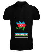 Azerbaycan,Azerbaijan,Azerbaycan Bayrağı,Azerbaycan logosu. Siyah Erkek Kısa Kol Polo Yaka - Thumbnail