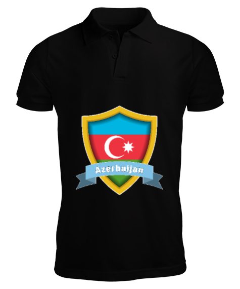 Tisho - Azerbaycan,Azerbaijan,Azerbaycan Bayrağı,Azerbaycan logosu. Siyah Erkek Kısa Kol Polo Yaka