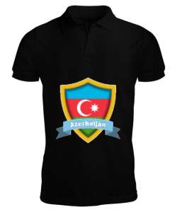 Azerbaycan,Azerbaijan,Azerbaycan Bayrağı,Azerbaycan logosu. Siyah Erkek Kısa Kol Polo Yaka