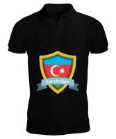 Azerbaycan,Azerbaijan,Azerbaycan Bayrağı,Azerbaycan logosu. Siyah Erkek Kısa Kol Polo Yaka - Thumbnail