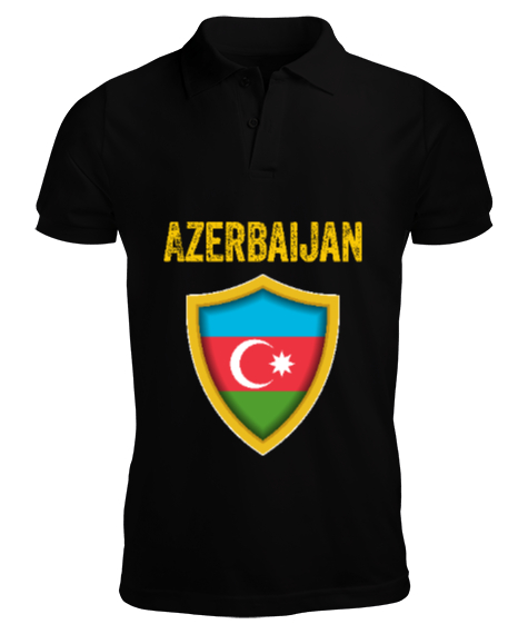 Tisho - Azerbaycan,Azerbaijan,Azerbaycan Bayrağı,Azerbaycan logosu. Siyah Erkek Kısa Kol Polo Yaka