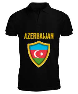 Azerbaycan,Azerbaijan,Azerbaycan Bayrağı,Azerbaycan logosu. Siyah Erkek Kısa Kol Polo Yaka