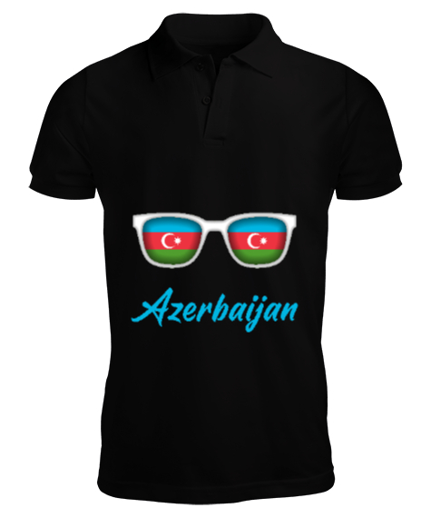 Tisho - Azerbaycan,Azerbaijan,Azerbaycan Bayrağı,Azerbaycan logosu. Siyah Erkek Kısa Kol Polo Yaka