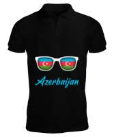 Azerbaycan,Azerbaijan,Azerbaycan Bayrağı,Azerbaycan logosu. Siyah Erkek Kısa Kol Polo Yaka - Thumbnail