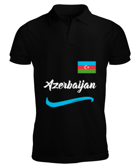 Tisho - Azerbaycan,Azerbaijan,Azerbaycan Bayrağı,Azerbaycan logosu. Siyah Erkek Kısa Kol Polo Yaka