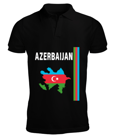 Tisho - Azerbaycan,Azerbaijan,Azerbaycan Bayrağı,Azerbaycan logosu. Siyah Erkek Kısa Kol Polo Yaka