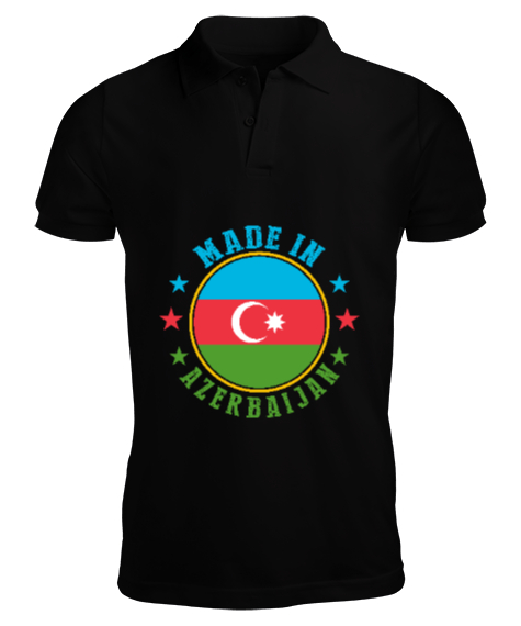 Tisho - Azerbaycan,Azerbaijan,Azerbaycan Bayrağı,Azerbaycan logosu. Siyah Erkek Kısa Kol Polo Yaka