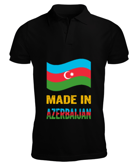 Tisho - Azerbaycan,Azerbaijan,Azerbaycan Bayrağı,Azerbaycan logosu. Siyah Erkek Kısa Kol Polo Yaka